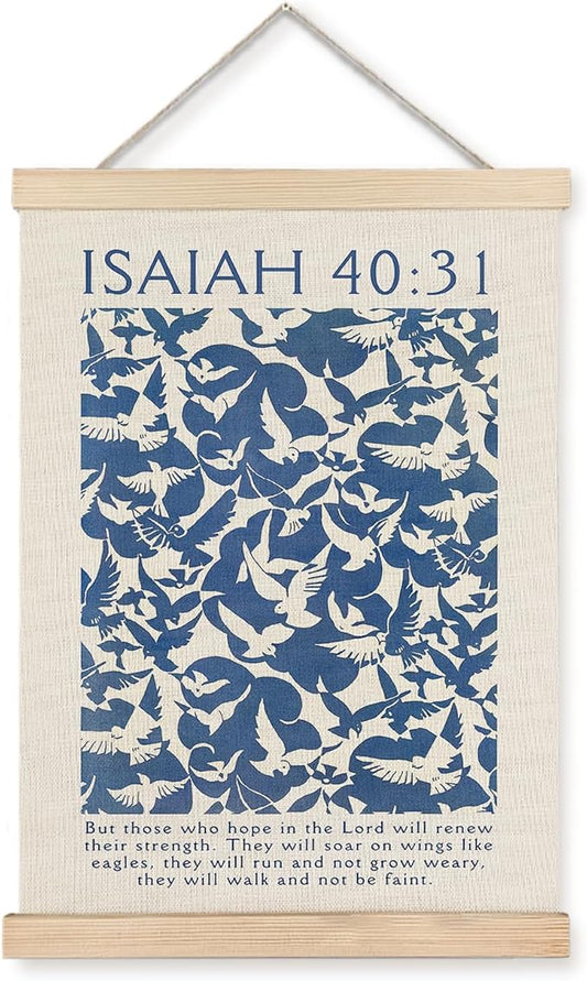 Supwhd Isaiah 40:31 Eagles Christian Wall Art with Wooden Poster Hanger, God is Good Bible Verses Posters Wall Art Decor, Christian Wall Decor for Home Room, 12x16