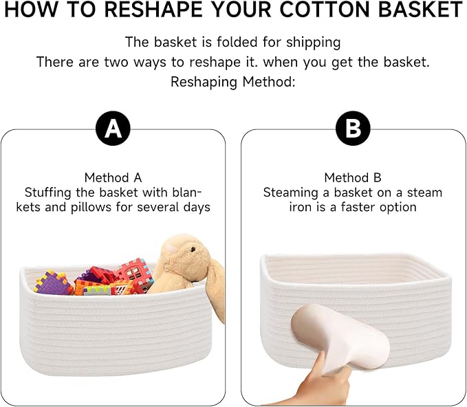Small Storage Baskets for Organizing | Closet Organizer Bins | Shelf Toy Basket | Woven Rope Baskets | Cube Decorative Box | Shallow Basket | 13x8.5x5.1” | 3 Packs Off White