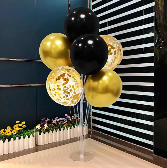 Black and Gold Balloon Stand Centerpiece Table Decorations Black and Gold Party Decorations for Birthday Wedding Retirement Anniversary Father's Day New Year Graduation 2025 (Black gold set5)