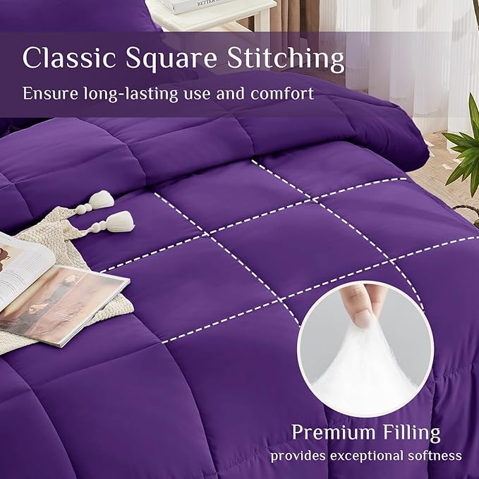 JOLLYVOGUE King Comforter Set, Ultra-Soft Bed in a Bag King Size 7 Pieces, Oeko-TEX Certified Bedding Set with Down Alternative Comforter, Sheets, Pillowcases & Shams, Purple