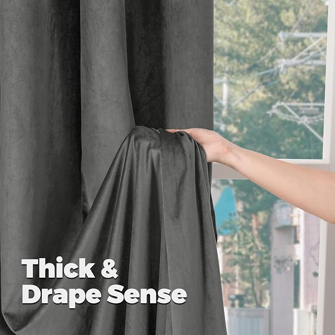 BGment Grey Velvet Blackout Curtains 72 Inch Length for Bedroom, Thermal Insulated Room Darkening Super Soft Window Curtains with Back Tab and Rod Pocket for Living Room, 2 Panels, 52 x 72 Inch