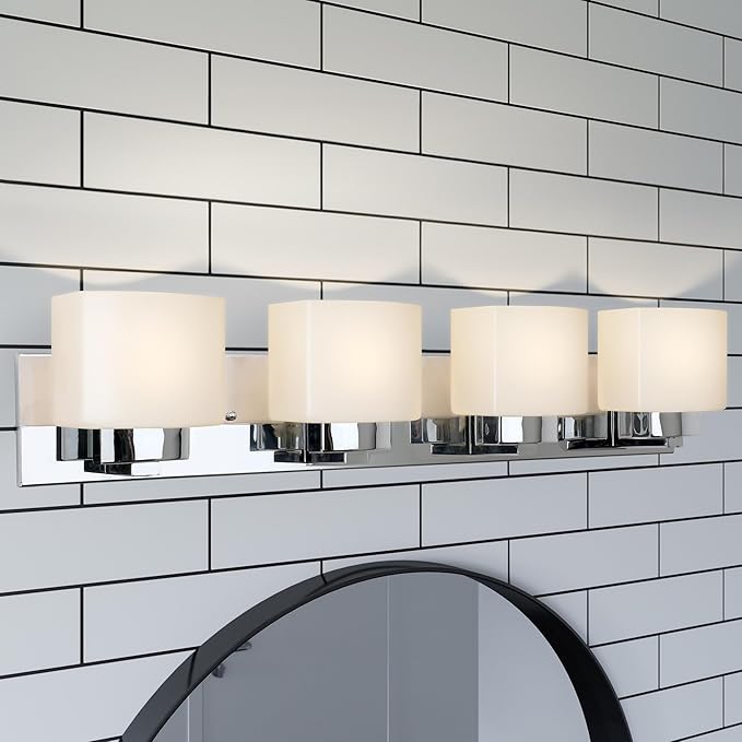 Design House Dove Creek Bathroom Light Fixtures - Traditional 4-Light Vanity Lights for Bathroom - Dimmable Vanity Lights with Frosted Glass – Polished Chrome, 589671