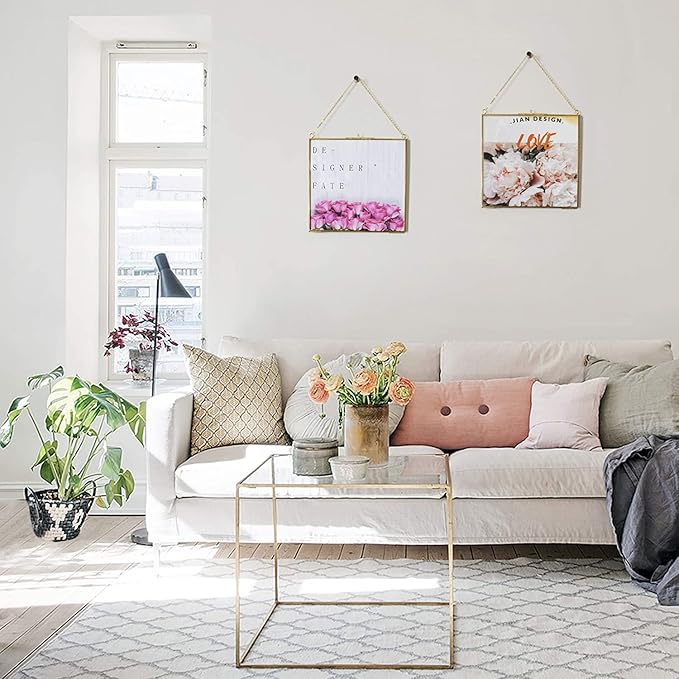 TLBTEK 6 inch Hanging Photo Frame, Double Glass Frame for Pressed Flowers,Clear DIY Vintage Artwork Display Frame Wall Mounted Photos Frame