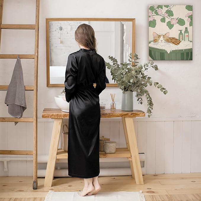 FITIE Funny Orange Tabby Cat Bathroom Canvas Wall Art Poster, Vintage Japanese Aesthetic Floral Cat Framed Artwork Prints Wall Decor for Bathroom Half Bath Washroom, 11x14 Inch