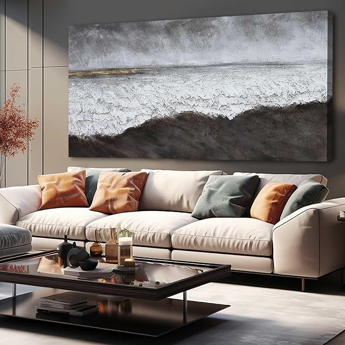 XIANSHOU Black Canvas Artwork For Living Room Abstract Wall Decor Picture on Canvas Large Size Hallway Decor Office Dining Room Decorative Wall Art 29"x58" Ready to Hang