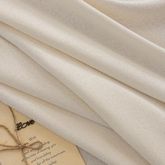 90 Inch Curtains Cream Thick Linen Semi Sheer Curtain Light Filtering Drapes Long 2 Panels Set Rod Pocket & Back Tab & Hooks Belt Window Treatments for Track System Boho Beige