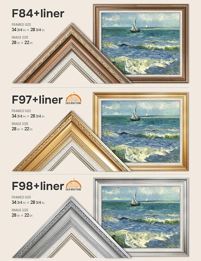 DECORARTS - The Sea at Les Saintes-Maries-de-la-Mer, Vincent Van Gogh Art Reproduction. Acid Free Cotton Canvas Giclee Print w/Bronze Frame&Mat for Wall Decor.