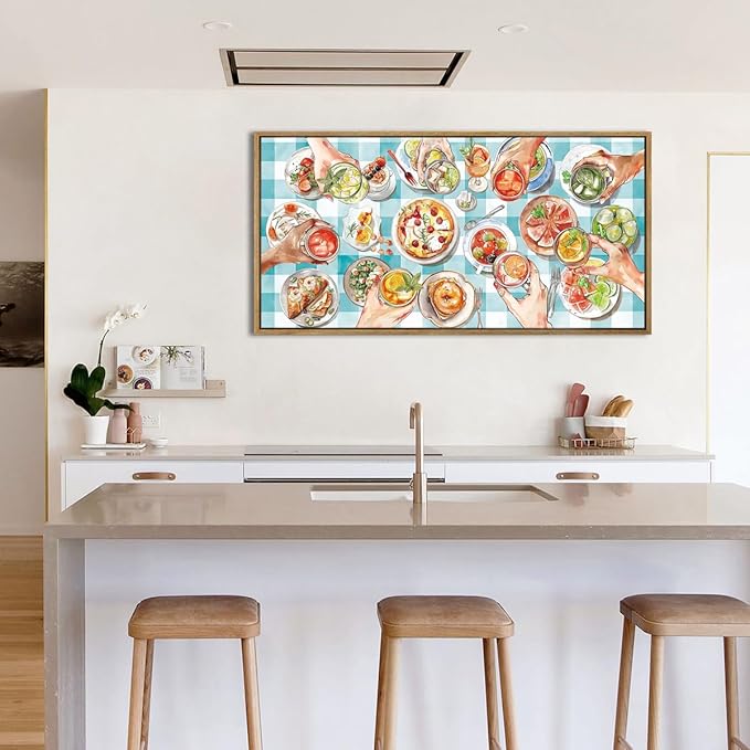 ANHUIB Large Kitchen Wall Art 20x40 Inch Modern Cheers Wall Decor Colorful Food Wall Art Watercolor Gathering Decor Abstract Friends Party Art Print for Kitchen Dining Room
