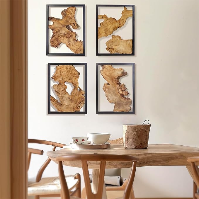 Modern Wood Wall Decor- Natural wood Handcrafted Rustic Charm for Your Home - Perfect for Living Room, Bedroom,Kitchen,or Office (Irregular*4)