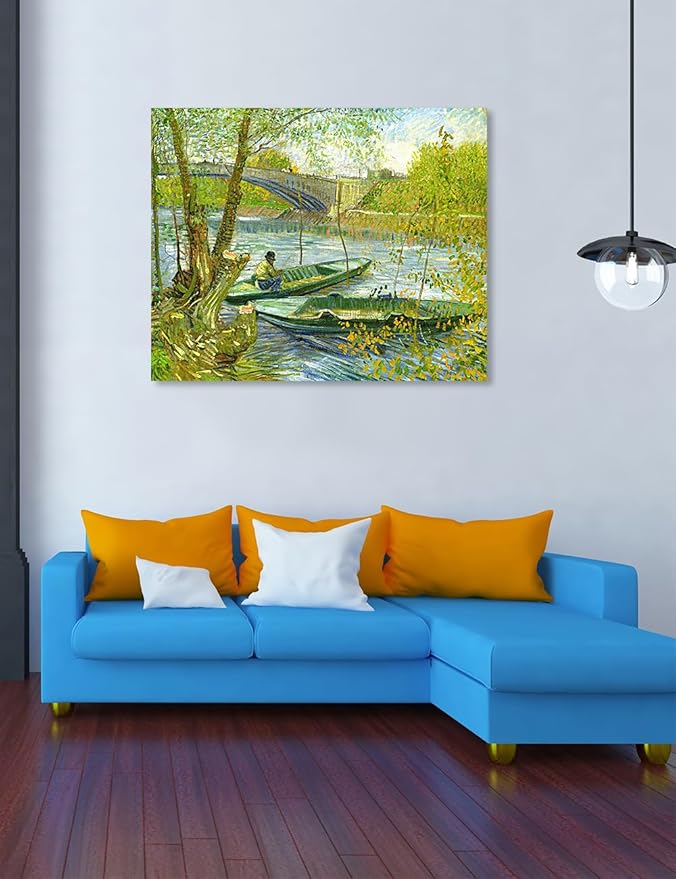 DECORARTS - Fishermen And Boats From The Pont De Clichy, Vincent Van Gogh Art Reproduction. Giclee Canvas Prints Wall Art for Home Decor 40x32