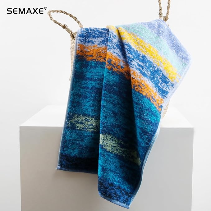SEMAXE Hand Towels for Bathroom, 100% Cotton Towels with Hanging Loops, Soft and Absorbent, 4 Pack Hand Towel Set for Gym, Shower, Hotel, Spa and Kitchen, Colorful Towel - The Starry Night Collection