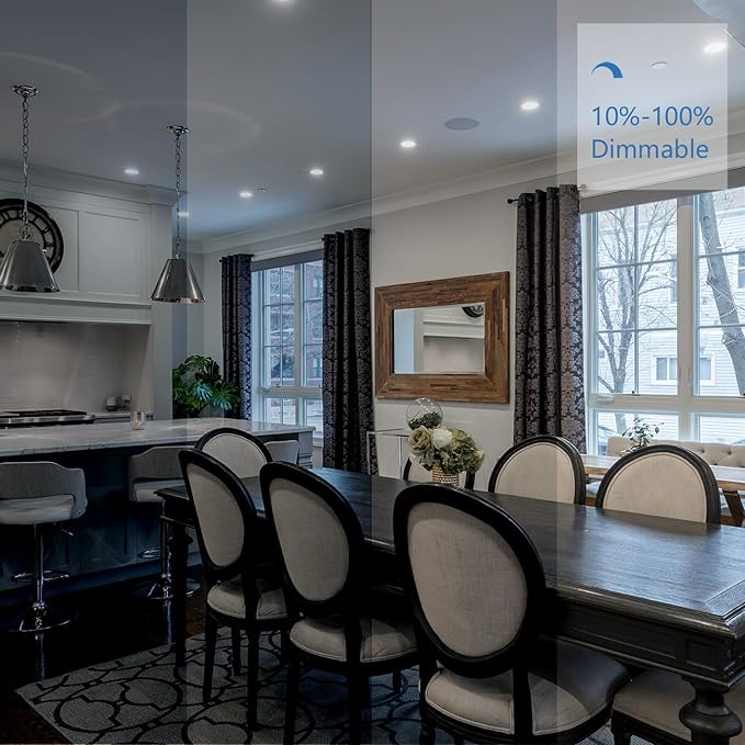 Jolux 5/6 Inch LED Can Lights Adjustable Recessed Retrofit Downlight,12W=60W,3000K Warm White,800LM,Dimmable,ETL Damp Rated Replacement Recessed Lighting Install, Flat Trim, E26 Base,4-Pack