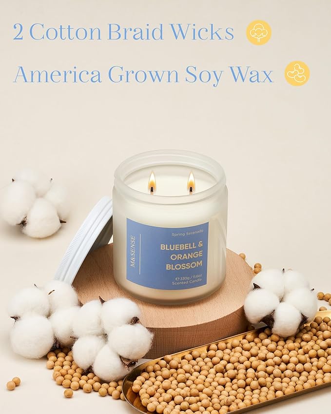 M&SENSE Bluebell Orange Blossom Scented Candle - 11.6oz Natural Soy Wax 70-Hour Burn Time Long Lasting Non Toxic 2 Wick Candle for Spring & Home Decor Slow-Burning Aromatherapy Gifts