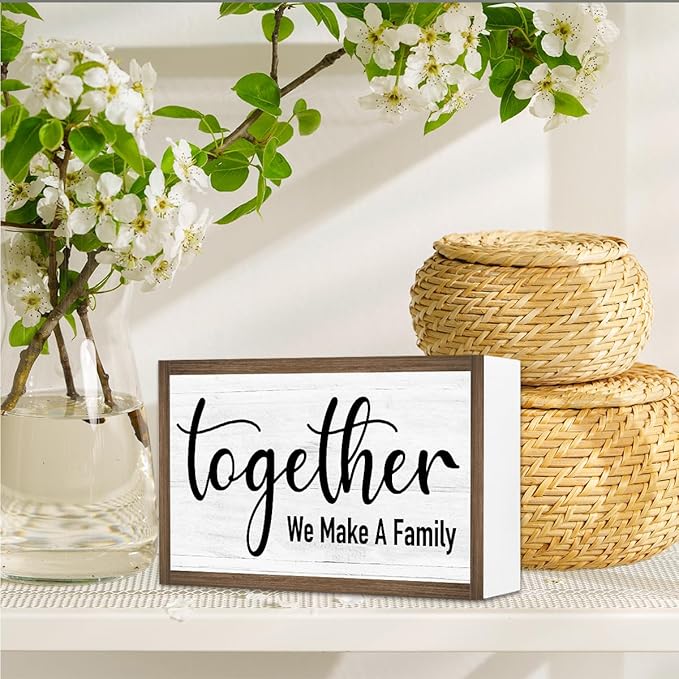 Together We Make a Family Wooden Box Sign Desk Decor,Rustic Family Saying Wood Block Sign for Home Farmhouse Bedroom Shelf Tabletop Wall Decor