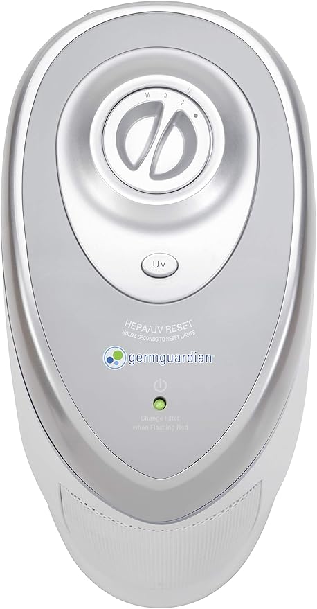 GermGuardian Air Purifier for Home with HEPA Pure Filter, for Wildfire Smoke, Pet Dander, Pollen, Odors, Large Rooms Up To 743 Sq. Ft., Removes 99.97% Pollutants, UV-C Light, 22", AC4825W, White