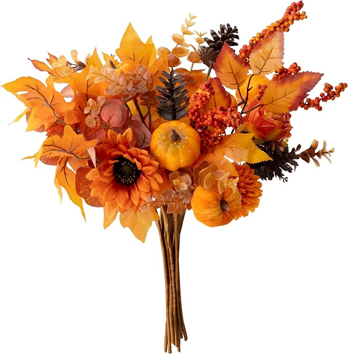 MISSPIN 10 PCS 18 inch Fall Decor Bouquets, Fall Decorations Indoor Outdoor Halloween Thanksgiving Farmhouse Arrangement Decorations for Front Door Wedding Centerpieces in Autumn (Orange)