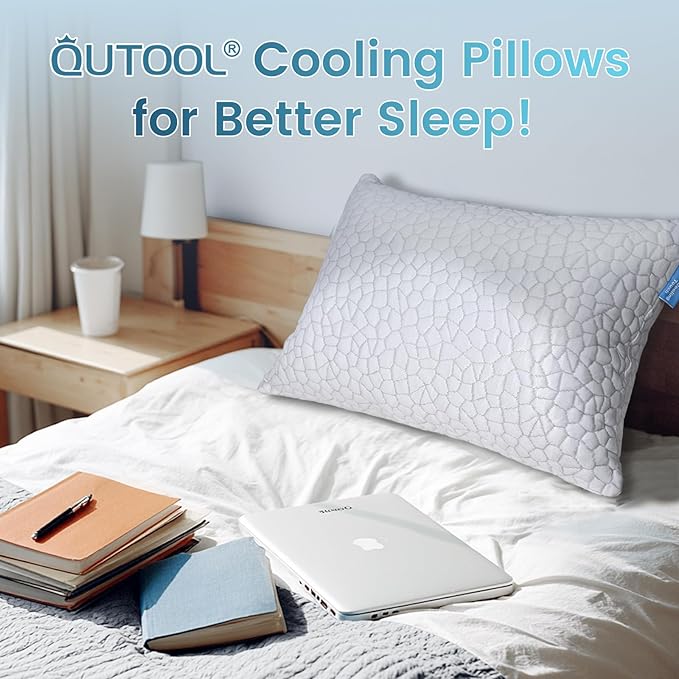QUTOOL Cooling Pillows for Sleeping Shredded Memory Foam Pillows Gel Bed Pillow for Hot Sleepers Adjustable Pillow for Side Stomach Back Sleepers Home and Dorm Essentials for Deco, Gift for Women Men