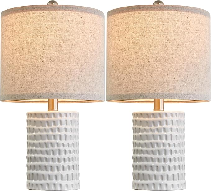PORTRES 18.25" Modern Accent Ceramic Table Lamp Set of 2 for Bedroom White Desk Decor Bedside Lamps for Living Room Study Room Office Dorm Farmhouse Nightstand Lamp End Table Lamps