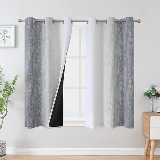 Estelar Textiler Grey and Greyish White Blackout Curtains 54 Inch Length, Light Blocking Gradient Grommet Drapes for Living Room, Thermal Insulated Ombre Curtains for Bathroom,42Wx54L,2 Panels