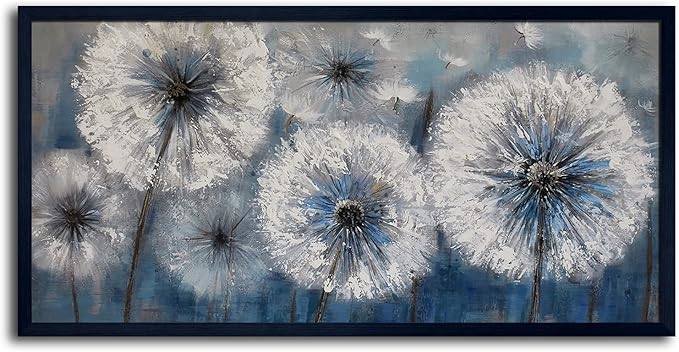 Dandelion Wall Art Blue Large Picture for Living Room Canvas Art Wall Decor Above Bed White Flower Artwork for Walls Paintings Modern Art Aall Decor Framed Wall Art for Bedroom 29×58IN