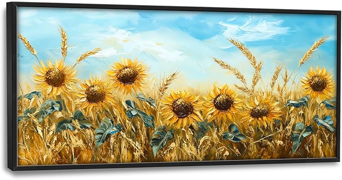 Olivine Large Wall Art, Sunflower Pictures Wall Decor, Sunflower Wheat Painting, Nature Landscape Canvas Prints, Framed Artwork for Living Room Bedroom Bathroom Office Home Decoration 60"x30"