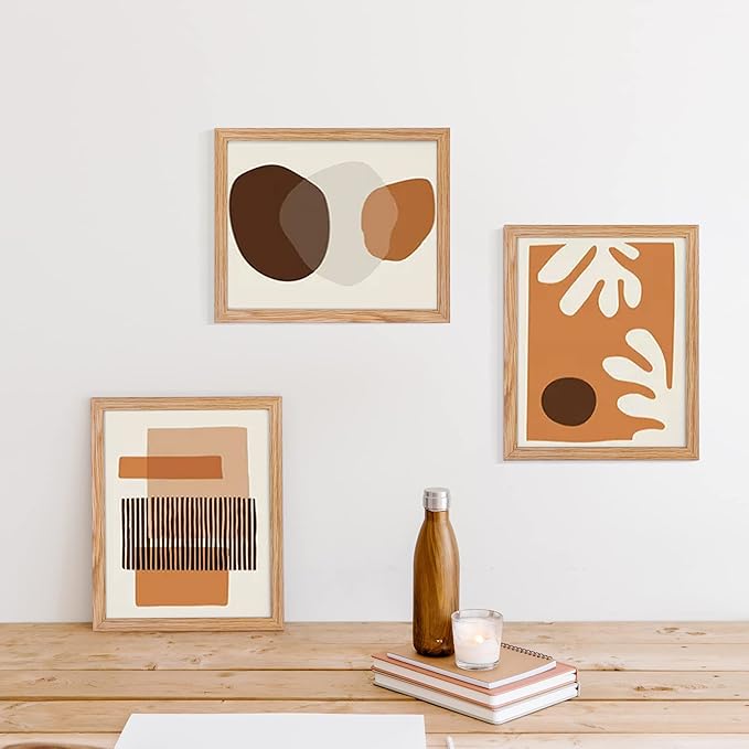 Natural Oak 8x10 Picture Frames Set of 3, Solid Oak Wood Frame, Matted to 5x7, Tempered Glass, Wall & Tabletop, 3 Pack