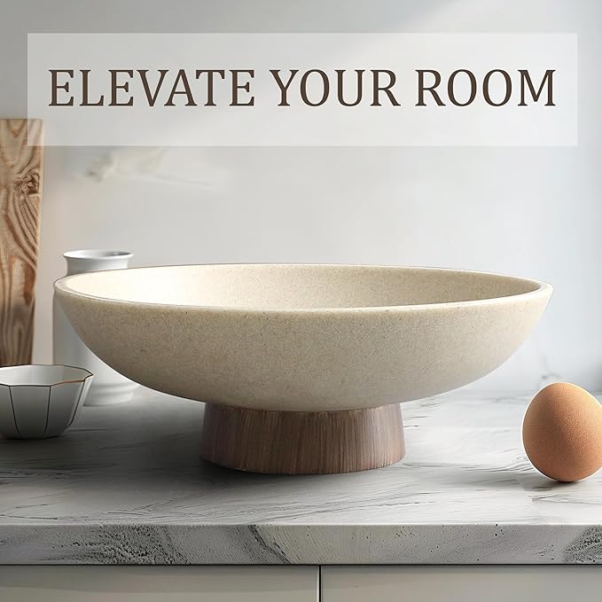 Modern Resin Pedestal Bowl – Large Fruit Bowl for Kitchen Counter, Catch All Tray for Entryway Table, Stylish Key Bowl & Dining Centerpiece, Brown