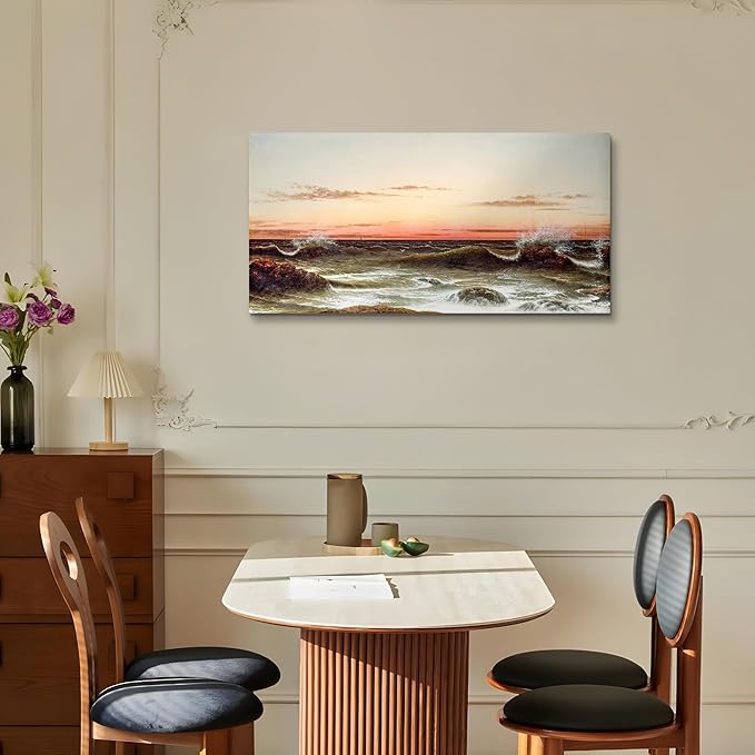 crmotu Sunset Large Wall Art, Coastal Landscape Canvas Painting, Ocean Scenery Vintage Art Prints, Seascape Aesthetic Pictures Wall Decor Living Room Bedroom Office, Rustic Farmhouse Decor 20"X40"