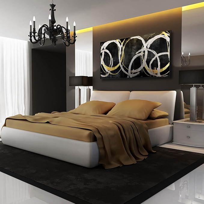 SDYA Large Wall Art Modern Art Wall Decor Minimalist Wall Art Black Gold Art Abstract Canvas Wall Decoration Black White Pictures for Bedroom Living Room 24x48 in