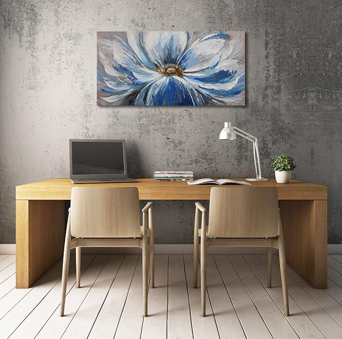 Flower Canvas Wall Art for Living Room Large White Blue Flower Picture Giclee Print Painting Wall Decor Framed Artwork Ready to Hang for Home Bedroom Wall Decoration Size 20x40