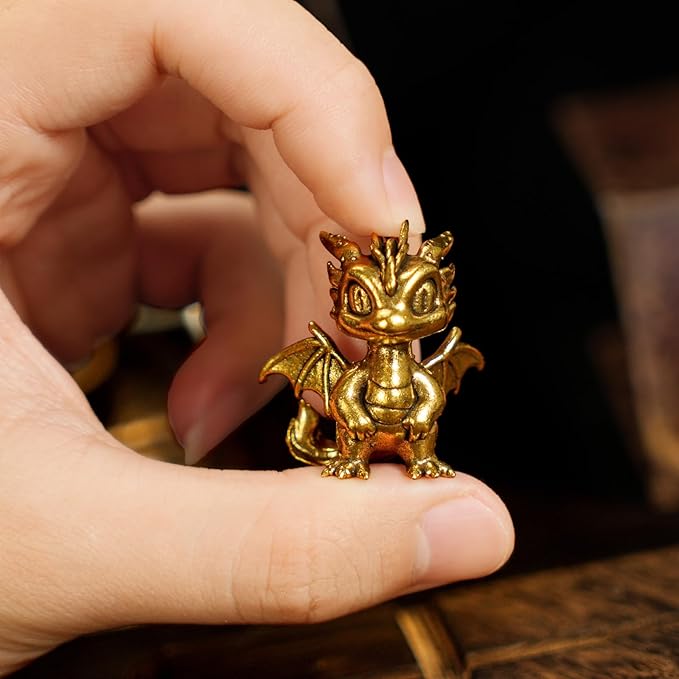 CHOVY Retro Handcrafted Flying Fire Dragon Ornament - 100% Solid Brass Decor | Unique Dragon Sculpture with Flaming Tail & Wings | Vintage Style Collectible Art Piece for Home, Fantasy Lovers Gift