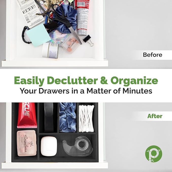 Silverware Organizer - Kitchen Drawer Organizer and Utensil Organizer - Cutlery Tray – Flatware, Utensil and Silverware Holder - Silverware Tray for Drawer (5-Slots, Black)