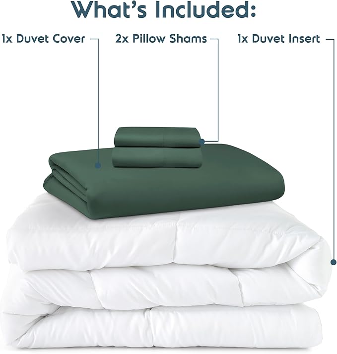 Nestl King Duvet Cover Set with Comforter Insert - Forest Green 4 Piece 104x90 Duvet Cover & 2 Pillow Shams with White Quilted Down Alternative Comforter, Ultra Soft, All Season