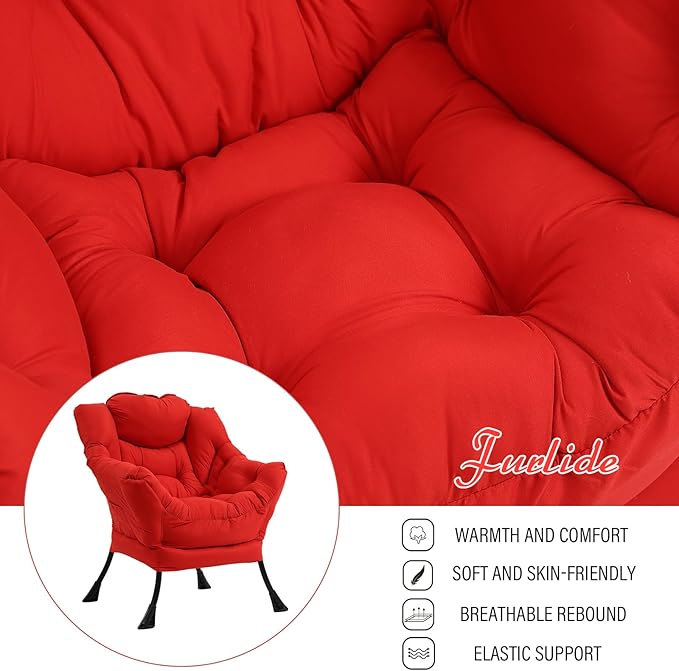 Modern Lazy Chair with Folding Footrest, Lounge Accent & Comfortable Reading Chair (Red)