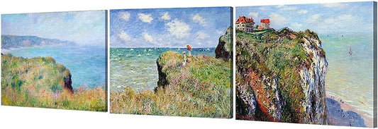 DECORARTS - The Cliff Walk Series(Triptych), Claude Monet Art Reproduction. Giclee Canvas Prints Wall Art for Home Decor 24x30, 3pcs/set