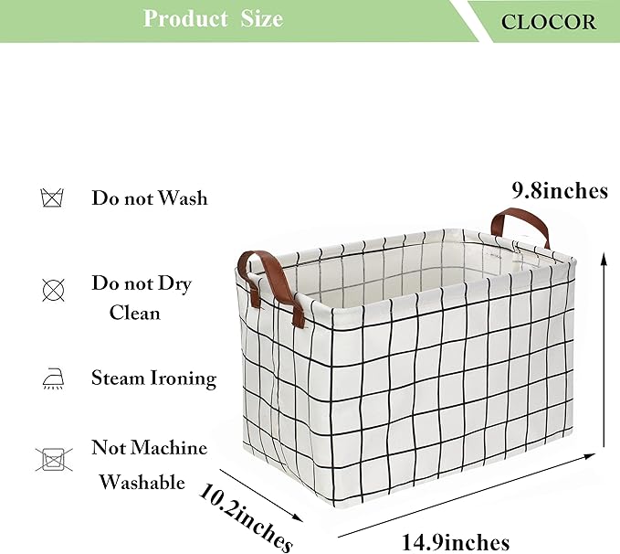 CLOCOR Rectangular Storage Basket, Collapsible Cute Pattern Storage Bin, Waterproof Coating Storage Box with Handles for Home Organization, Gift Basket (3 pack White checks)