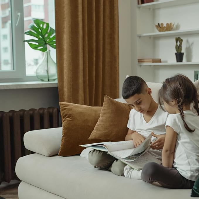 BGment Bronze Brown Velvet Curtains for Bedroom, Thick Thermal Insulated Room Darkening Curtains Noise Reduce Back Tab and Rod Pocket Window Panels for Living Room, Set of 2 Panels, 52 x 120 Inch