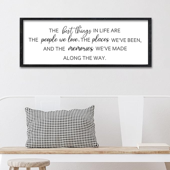 Surfapans The Best Things in Life Sign Wall Decor 32"X12" Adventure Memories Inspirational Quotes for family Bedroom Large Wood Framed Hanging Art (Black)