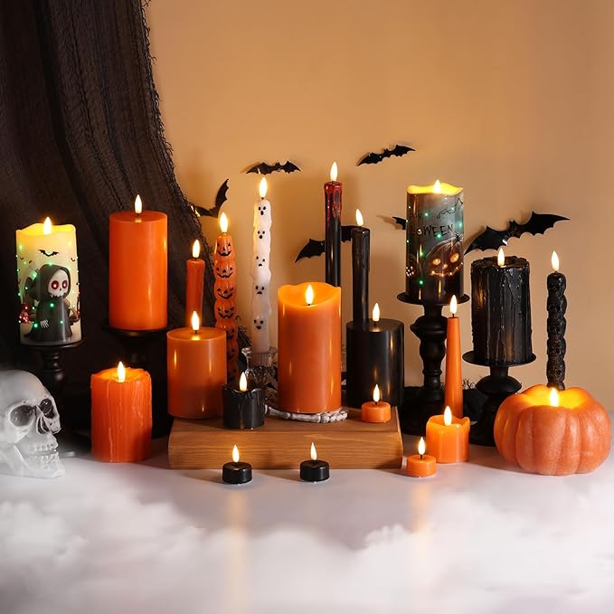 Eywamage Orange Flameless Pillar Candles with Remote, Halloween Fall LED Candles Battery Operated Real Wax, Set of 3