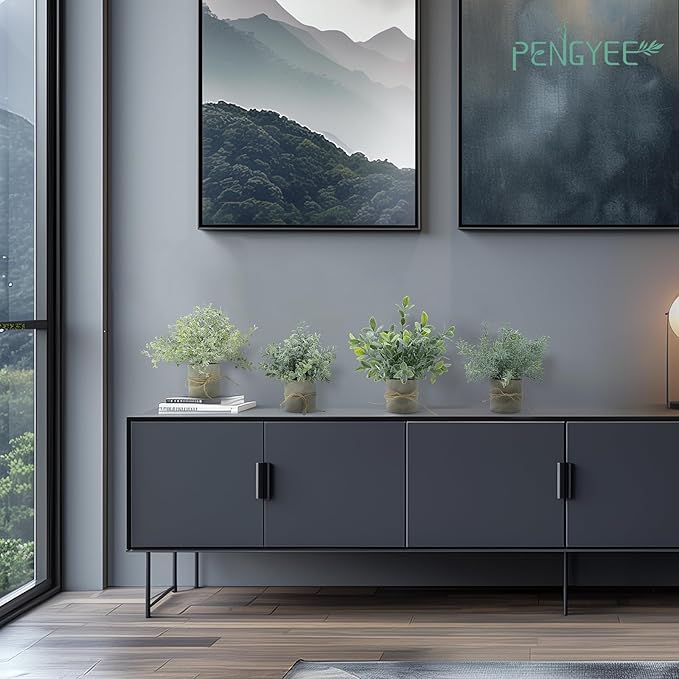 4Pcs Small Artificial Plants Indoor for Shelf Decor - Fake Plant for Home Office Decor - Small Artificial Plants in Pots for Kitchen Bathroom Laundry Farmhouse Room Decor