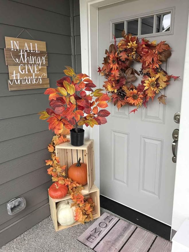 Briful 19.7" Fake Fall Tree in Black Pot, Autumn Small Artificial Beech Leaf Tree Faux Plants Indoor for Home Office Room Tabletop Mantel Thanksgiving Decor