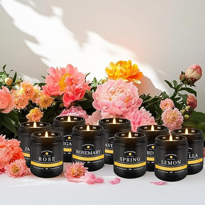 9Psc Scented Candles Set | Men Candle Set,7oz Gifts for Men Aromatherapy, Soy Candle(Black)