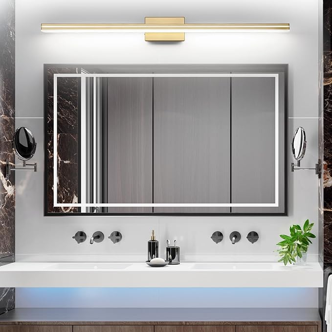 SineRise LED Modern Bathroom Vanity Light Fixtures (48-Inch, 3000K/4000K/6000K, Dimmable), Gold Modern Acrylic Bathroom Wall Lighting Fixtures Over Mirror