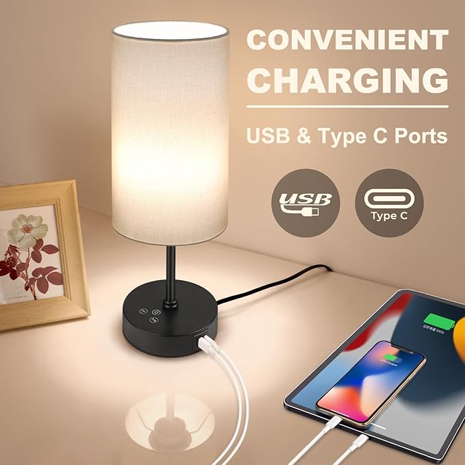 Unicozin Small Table Lamp, 3 CCT 3000K/4500K/6500K & RGB Color Changing, Stepless Dimmable Bedside Lamp for Reading, Touch Control Ambience Nightstand Light for Home Decor Party, Cream Shade