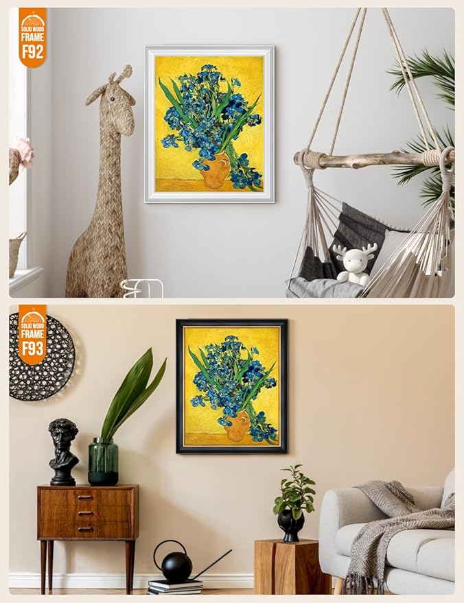 DECORARTS - Irises Vase Flower - Vincent Van Gogh Giclee Prints w/Antique Brown Frame for Wall Decor. Picture Size: 16x20, Total Size w/Frame: 19x23