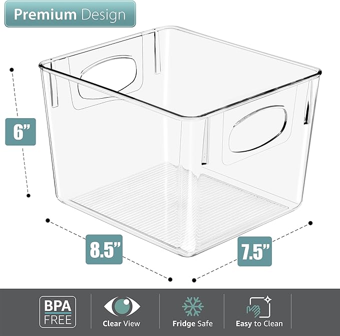 Sorbus 8 Pack Medium Clear Plastic Storage Bins, Clear Organizer Bins with Handle for Kitchen, Pantry, Cabinet, Refrigerator, Craft, Toys, Clothes, Closet, Under Sink, Bathroom Organizers and Storage
