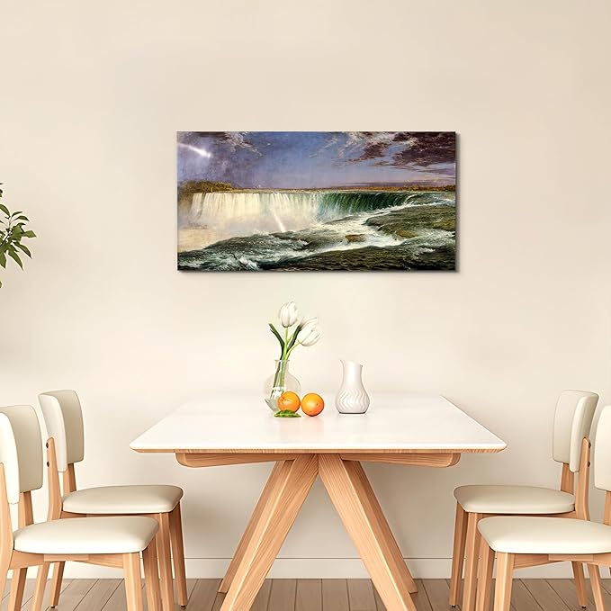 crmotu Large Canvas Wall Art, Rainbow Waterfall Landscape Art Prints, Niagara Falls Vintage Decor Pictures, Retro Cliff River Nature Scenery Paintings Wall Decor Living Room Bedroom Bathroom 20"X40"