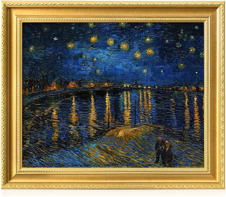 DECORARTS - Starry Night Over the Rhone by Vincent Van Gogh. Giclee Print on Acid-Free Canvas in Gold Solid Wood Frame. Picture Size: 20x16, Total Size: 24.75x20.75, Made in USA