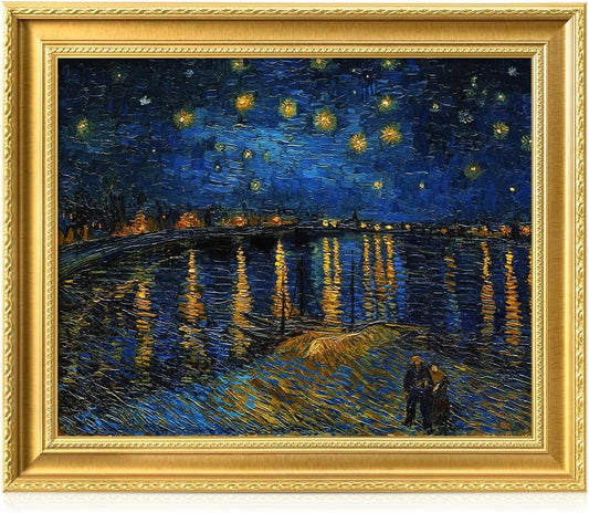 DECORARTS - Starry Night Over the Rhone by Vincent Van Gogh. Giclee Print on Acid-Free Canvas in Gold Solid Wood Frame. Picture Size: 20x16, Total Size: 24.75x20.75, Made in USA