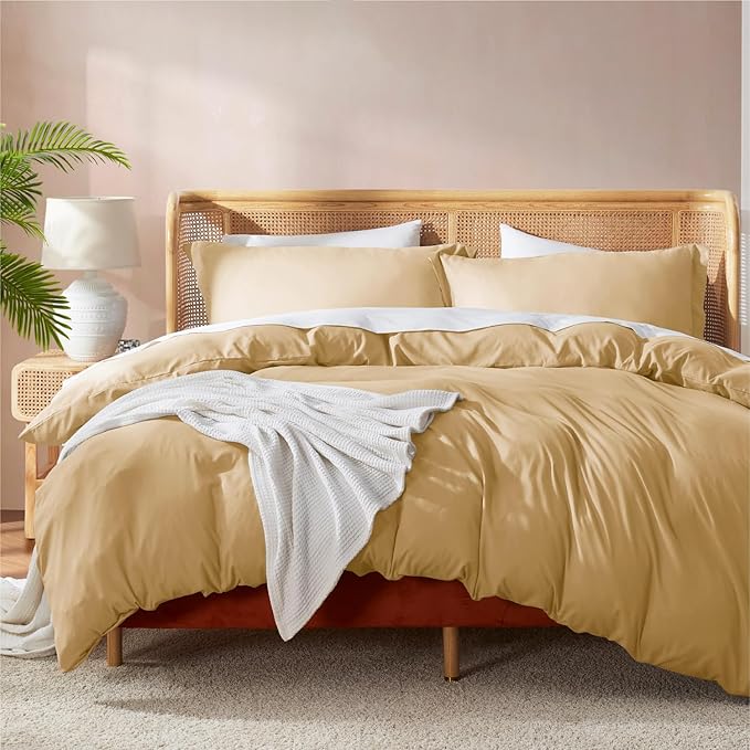 Nestl Twin Duvet Cover Set - Soft Double Brushed Camel Gold Duvet Cover Twin XL, 2 Piece, with Button Closure, 1 Duvet Cover 68x90 inches and 1 Pillow Sham